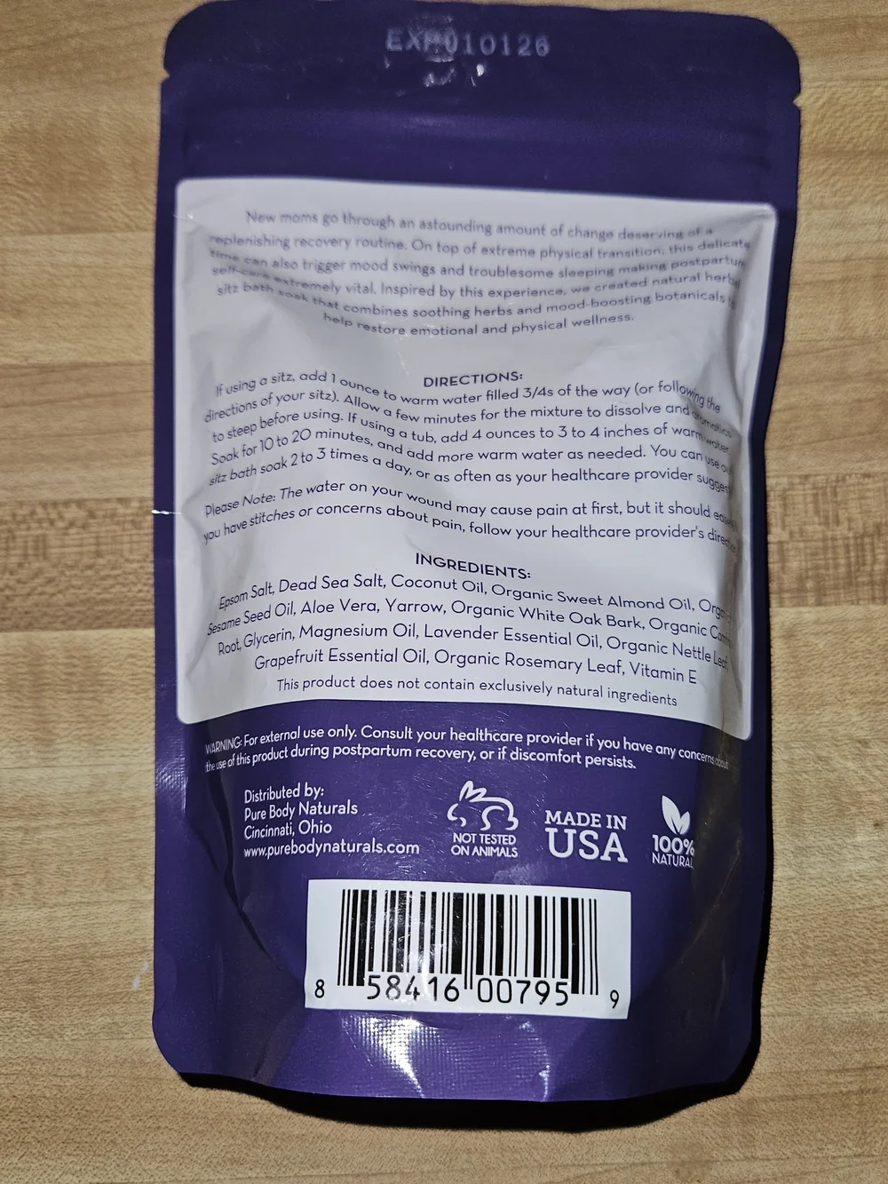 Pure Body Naturals Recovery Ritual Sitz Bath Salt 10 oz Postpartum Birth Pregnac